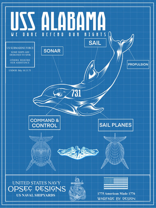 USS Alabama SSBN-731 US Navy Submarine Silent Service Dolphin Poster - Prints54.com