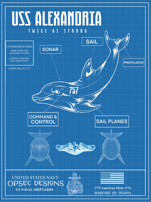 USS Alexandria SSN-757 US Navy Submarine Silent Service Dolphin Poster - Prints54.com