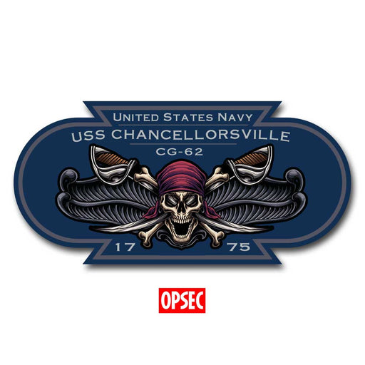 USS Chancellorsville CG-62 US Navy Surface Warfare Pirate Color 5 Inch Military Decal - Prints54.com