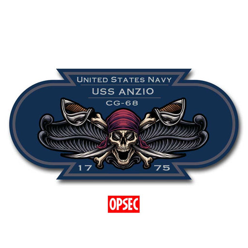 USS Anzio CG-68 US Navy Surface Warfare Pirate Color 5 Inch Military Decal - Prints54.com