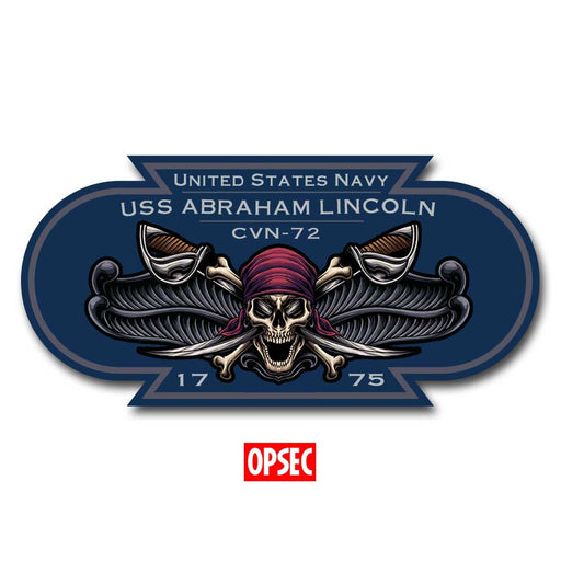 USS Abraham Lincoln CVN-72 NAS North Island CA US Navy Surface Warfare Pirate Color 5 Inch Military Decal - Prints54.com
