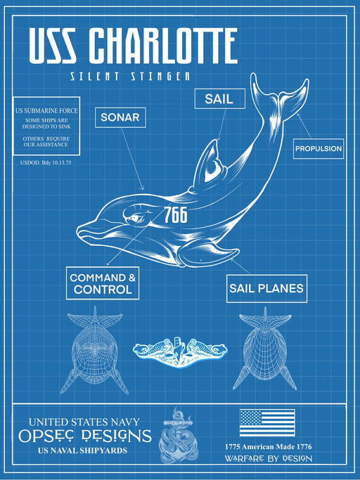 USS Charlotte SSN-766 US Navy Submarine Silent Service Dolphin Poster - Prints54.com