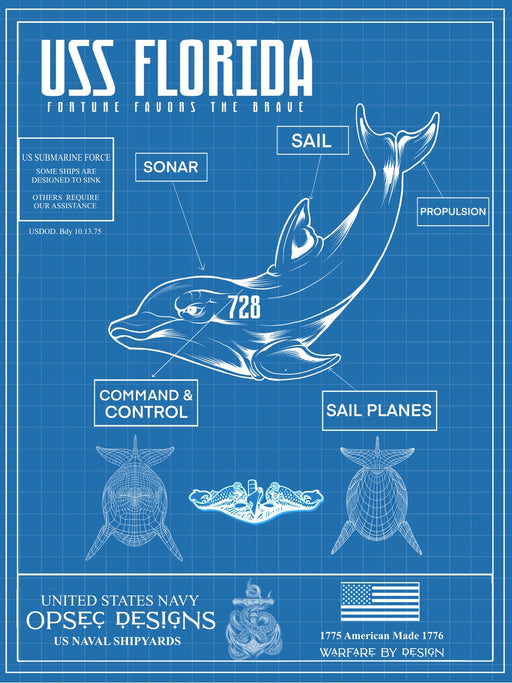 USS Florida SSGN-728 US Navy Submarine Silent Service Dolphin Poster - Prints54.com