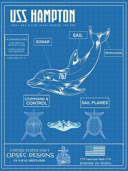 USS Hampton SSN-767 US Navy Submarine Silent Service Dolphin Poster - Prints54.com