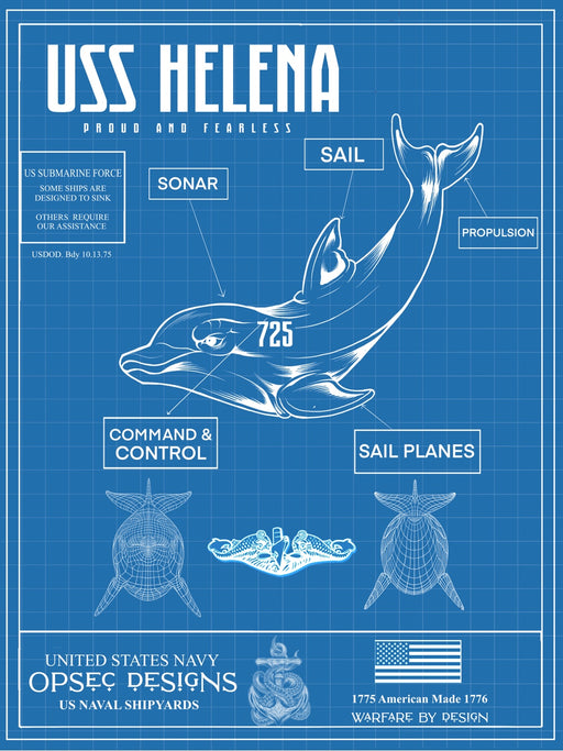 USS Helena SSN-725 US Navy Submarine Silent Service Dolphin Poster - Prints54.com