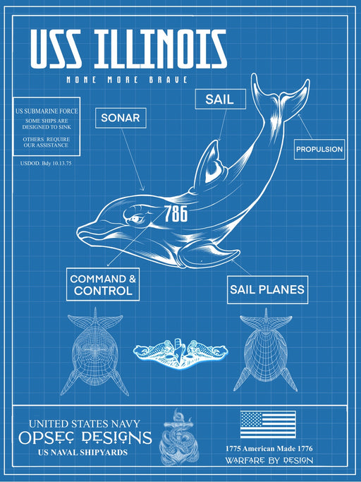 USS Illinois SSN-786 US Navy Submarine Silent Service Dolphin Poster - Prints54.com