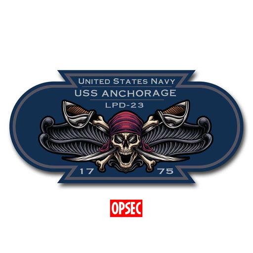 USS Anchorage LPD-23 US Navy Surface Warfare Pirate Color 5 Inch Military Decal - Prints54.com
