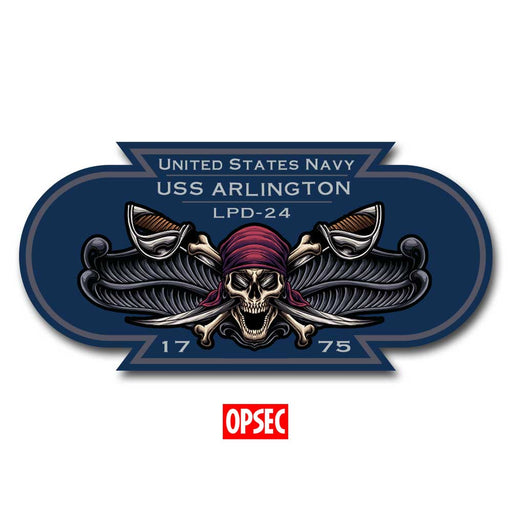 USS Arlington LPD-24 US Navy Surface Warfare Pirate Color 5 Inch Military Decal - Prints54.com