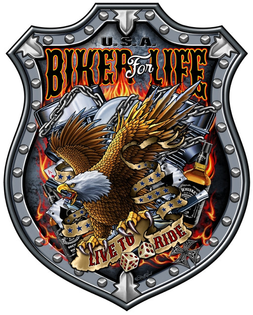 Biker For Life Shield Art Rendering - Prints54.com
