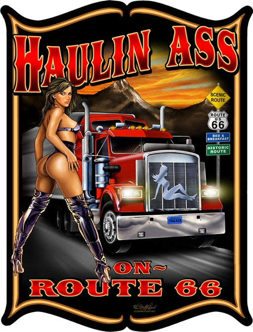 Haulin Ass Route 66 Trucker Pin-Up Girl Art Rendering - Prints54.com