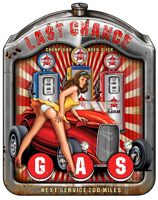 Last Chance Gas - Hotrod Radiator Pin-Up Girl Art Rendering - Prints54.com