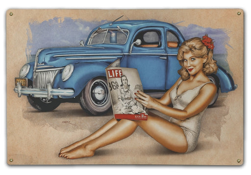 1939 Ford Deluxe Vintage Pin-Up Girl Art Art Rendering - Prints54.com