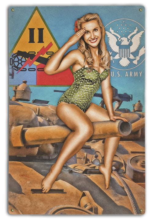 2nd Armored Division Beauty Sherman Tank WW2 Vintage Pin-Up Girl Art Rendering - Prints54.com