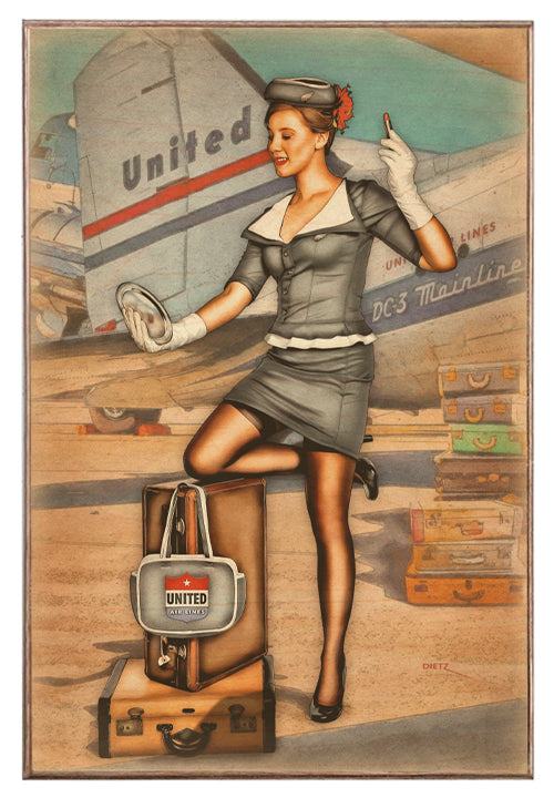 A Quick Check Airline Retro Pin-Up Girl Art Rendering - Prints54.com