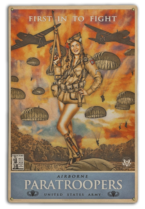 Airborne Paratroopers Military Pin-Up Girl Art Rendering - Prints54.com