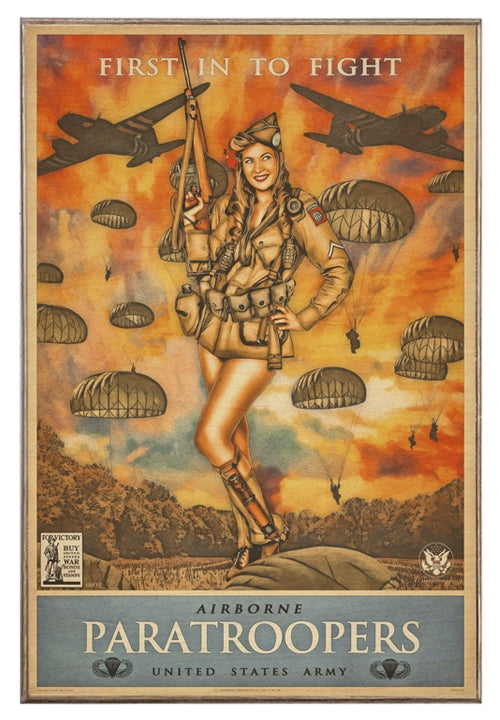 Airborne Paratroopers Military Pin-Up Girl Art Rendering - Prints54.com