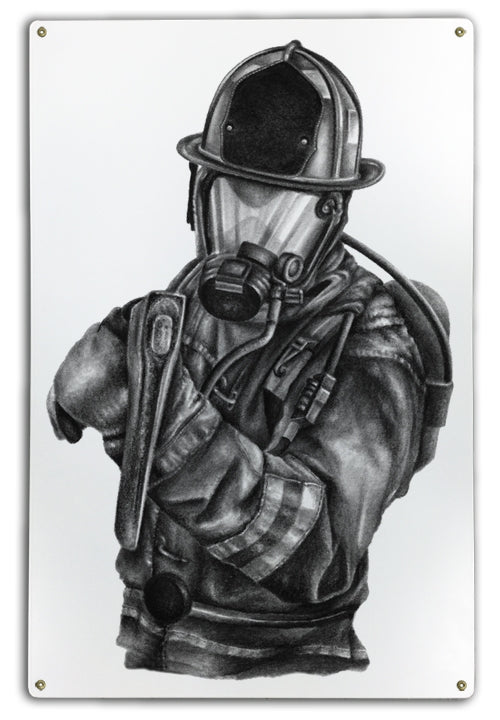 Black & White Firefighter Art Rendering - Prints54.com