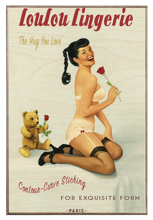 Americana Bear Behind Vintage Pin-Up Girl Stockings Art Rendering - Prints54.com