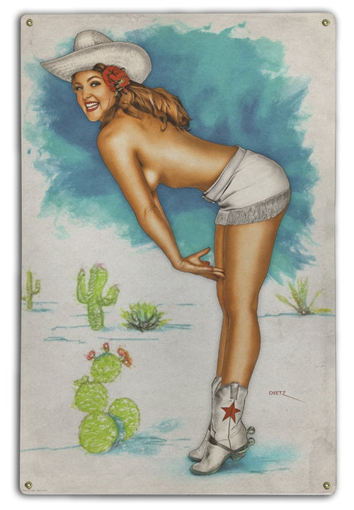 Cowgirl in White Pin-Up Art Rendering - Prints54.com