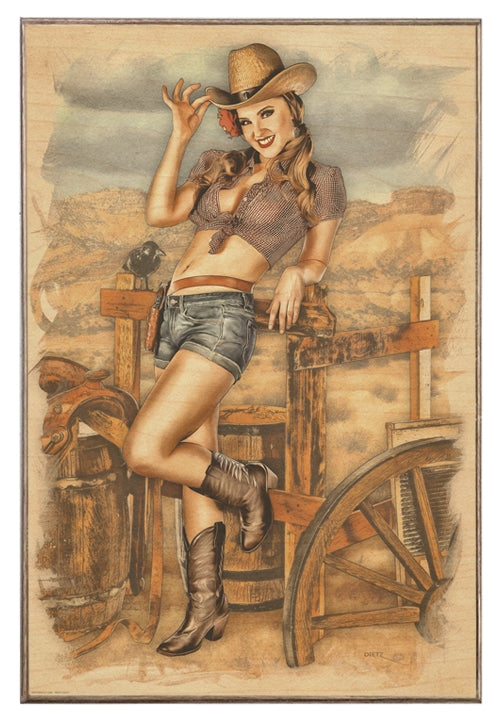 Cowgirl Kayla Fence Riding Pin-Up Art Rendering - Prints54.com