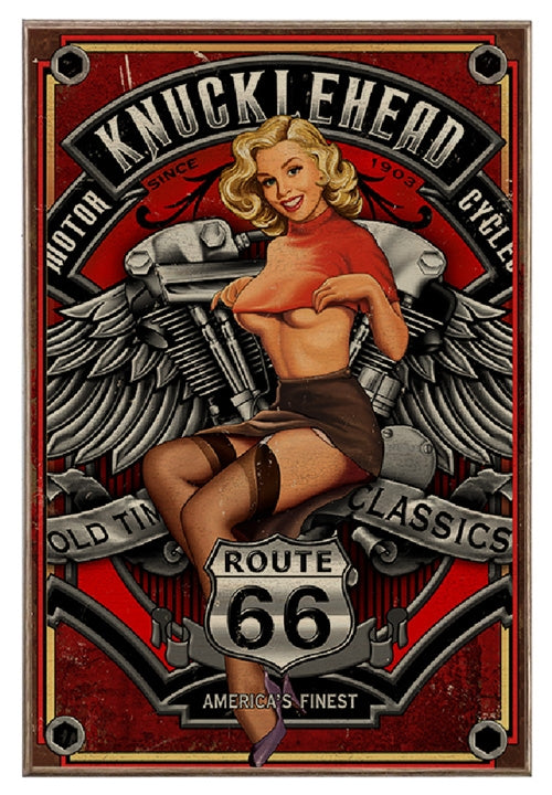 Knucklehead Route 66 Retro Pin-Up Girl Art Rendering - Prints54.com