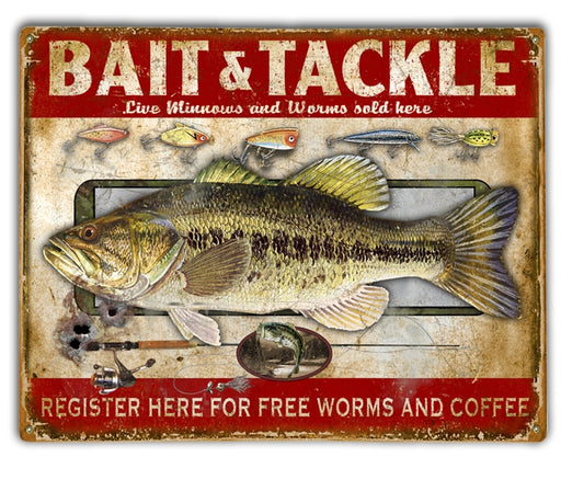 Bait and Tackle Shop Fish Fly Fishing Vintage Wood And Metal Sign - Prints54.com