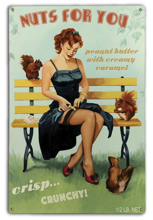 Vintage Pin-Up Girl Nuts For You Squirrels At Park Art Rendering - Prints54.com