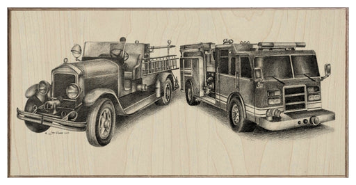 Firefighting Fire Trucks Retro Black And White Art Renderings - Prints54.com