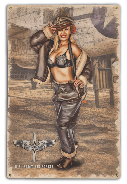 Air Force WW2 Out of Uniform Military Pin-Up Girl Art Rendering - Prints54.com