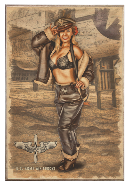 Air Force WW2 Out of Uniform Military Pin-Up Girl Art Rendering - Prints54.com