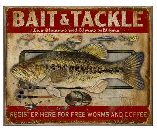 Bait and Tackle Shop Fish Fly Fishing Vintage Wood And Metal Sign - Prints54.com